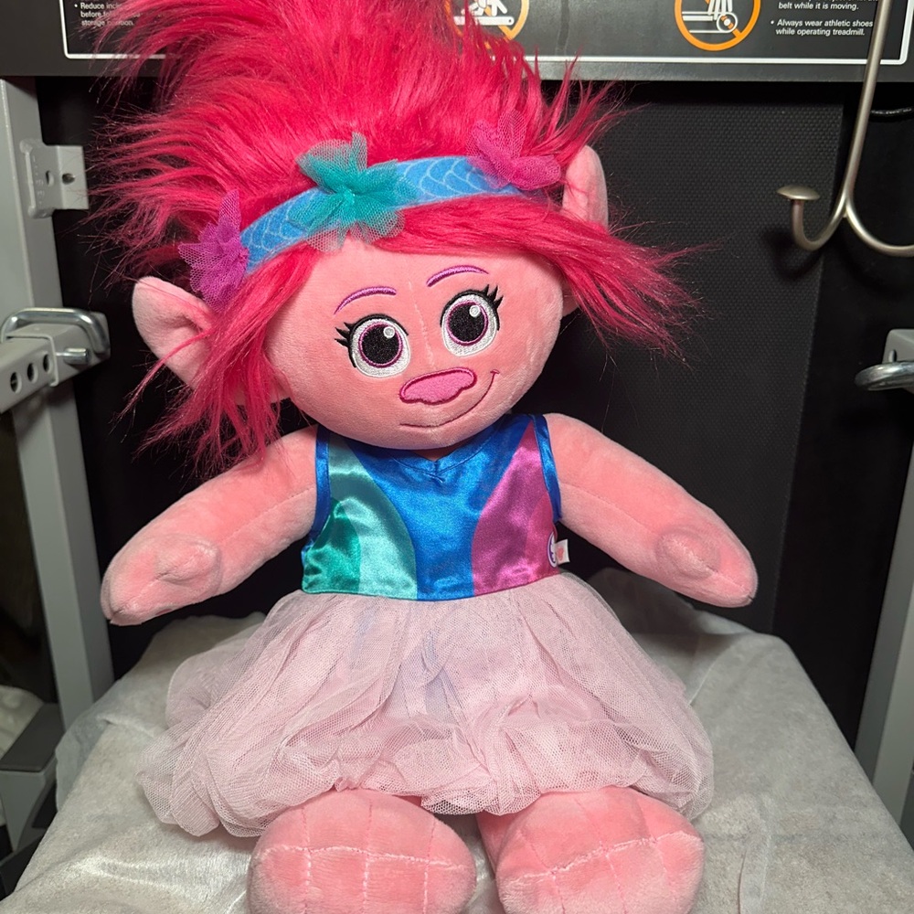 Build-A-Bear Trolls Plush Poppy with Pink Hair and Multicolor Dress